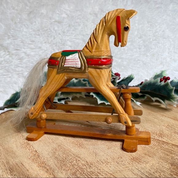 Vintage Holiday Vintage Tabletop Holiday Wooden Rocking Horse Decor